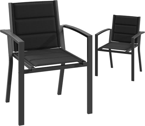 JUMMICO Set di sedie da giardino 2, sedia da pranzo impilabile in alluminio, carico massimo 160 kg, sedia da balcone, per giardino, piscina, terrazza, sala da pranzo, mobili da giardino, Grigio Scuro