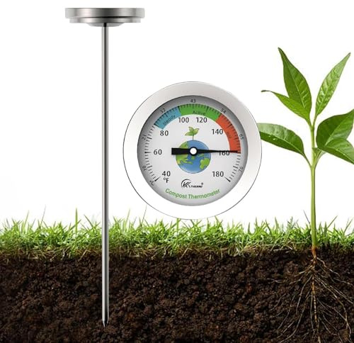 Bodentemperatur-Thermometer – Gartensonde aus Edelstahl 7 Zoll | Präzises Außen-Thermometer für Bodentests | pflanzlich, rostbeständig, für Rasen, L