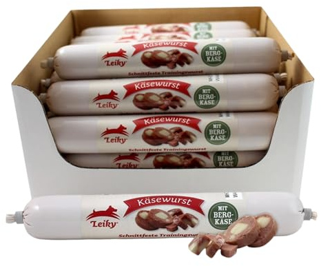Leiky Käsewurst mit Bergkäse für Hunde, 28 x 100 g – schnittfeste Trainingswurst