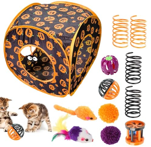 Kattleksak för kattungar – kattleksak set med halloween-teman | Cat Play tunnel, interaktiv kattleksak för att utöka ädelstenar. Den vikbara designen möjliggör snabb och eazat, valp,