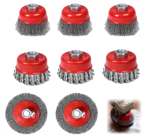 8 Stück Drahtbürste Winkelschleifer,Durchmesser 75mm und 100mm, für M14 Modelle Winkelschleifer Zubehör,für Metall und Stein, zum Reinigen, Entzundern, Aufrauen und Entrosten (8)