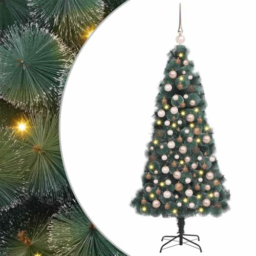 vidaXL Árbol de Navidad Artificial Iluminado con Set de Bolas 150 cm, Sala de Estar, Árbol Moderno en Forma cónica, Iluminación integrada, Decoración navideña Interior, Decoración Festiva, Adornos LE