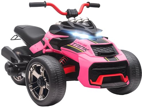 AIYAPLAY Kids Electric Ride On Car, 12V Ride On ATV Electric Vehicle Toy Car with MP3 Player, Horn, 2 Speeds, LED Lights, 3 Wheeler for Boys & Girls Ages 3-8, Pink