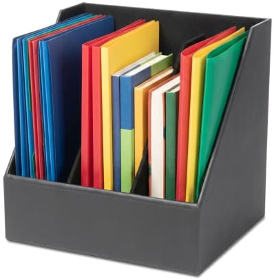 Osco Faux Leather 3 Slots Magazine File Holder, A4 Desk & Shelf Organiser for Documents, Brochures & Catalogues Storage with Felt Base, Magazine Rack for Home Office, Black