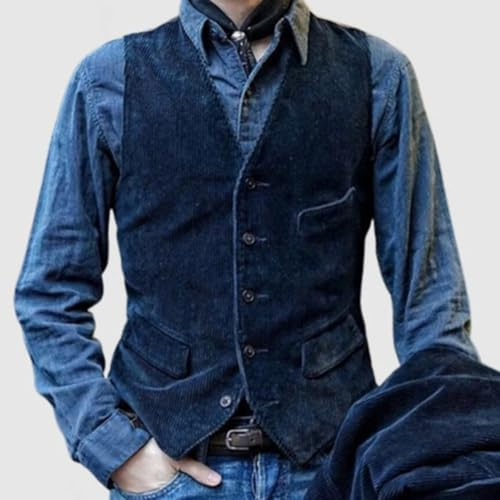 Getdoublerich Gilet da uomo in velluto a coste senza maniche, con bottoni, stile vintage britannico, slim fit, giacca casual per primavera e inverno