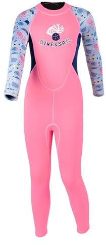ERYUE Flickor 2,5 Mm Termisk Våtdräkt i Neopren för Barn med Långärmad, Dykdräkt för Vattensporter och Simlektioner, rosa/blå, S-XXL (XL)