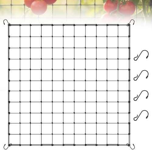 Red de Soporte de Planta, 120x120CM Red de Enrejado para Plantas, Cultivo Malla Elástica con 4 Ganchos para Trepadoras, Plantas, Verduras, Frutas, Flores