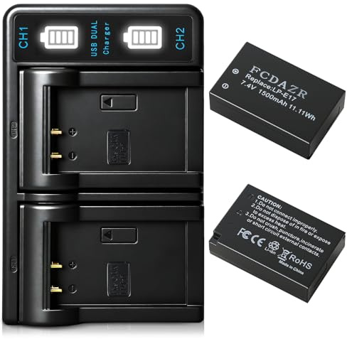 FCDAZR LP-E17 Battery(2-Pack) and Dual Charger for Canon EOS R100 R8 R50 RP R10, Rebel T8i, T7i, T6i, T6s, SL2, SL3, EOS M3, M5, M6, EOS 200D, 77D, 750D, 760D, 800D, 8000D Cameras