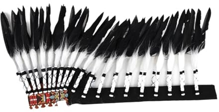 blloocod Indianer-Federkopfschmuck für Erwachsene - Häuptling Kriegsbonnet mit Echtfeder für Cosplay Performance Rollenspiel- Black White B