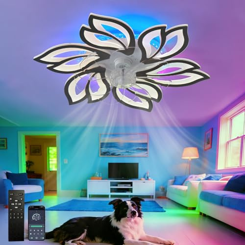 ZOMLBOF RGB Ventilateur Plafond avec Lumiere Silencieux de Fleur Chambres | RéVersible,6 Vitesses avec Minuterie,Dimmable,Lampe Ventilateur Plafond Chambre,TéLéCommande,à Coucher Chambres D'Enfants