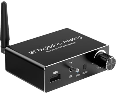 YUEHISY Bluetooth 5.3-Senderempfänger, Digital-Analog-Audiokonverter mit USB-Laufwerkswiedergabe, Glasfaser-Koaxial-AUX-Eingänge, für Heimkino-PC