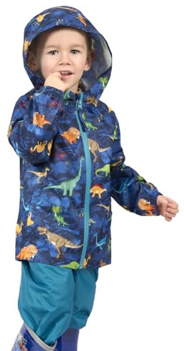 PERLETTI Traje de Agua Impermeable Niño Niña - Chubasquero y Pantalones Lluvia 2 3 4 5 6 7 Años con Capucha y Cremallera (FR/ES, Edad, 2 años, 3 años, Regular, Dinosaurios)