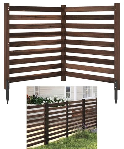 COSTWAY Gartenzaun 4-teilig, Zaun mit 6 Pfählen, 98 x 107 cm, Sichtschutzzaun aus Holz, Steckzaun Lamellenzaun, Tannenholz, freistehender Sichtschutz für Garten Terrasse (2 Pack, Braun)