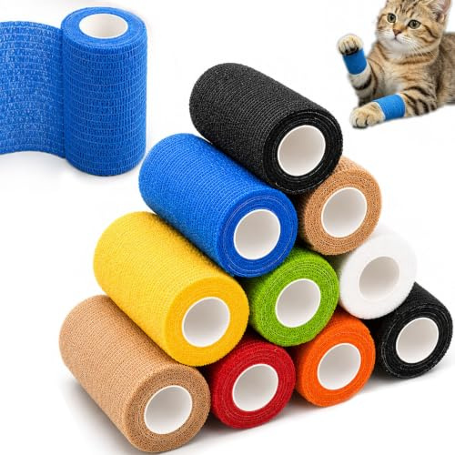 10 Rolls Self Adhesive Bandage, 4 inch Wide Cohesive Bandages, 10cm x 4.5m Elastic Wide Breathable Football Sock Tap for Sports, Wrist Ankle, Pet Vet Wrap, Horse Dogs Bandage
