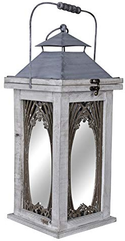 SCHÖNSTE Garten Laterne JUGENDSTIL Art Nouveau Shabby – Holzlaterne „Pure Landhaus Romantik“ aus altem Holz & Glas 18×18×46 cm – nostalgische Landhaus Deko für Garten, Terrasse & Balkon Vintage Stil