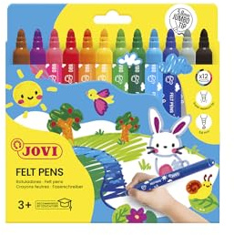 Jovi dicke Filzstifte, Strichbreite: 5,8 mm, auswaschbar, eindrücksichere Spitze, Set mit 12 Farben, Sortiert | Strichbreite: 5,8 mm