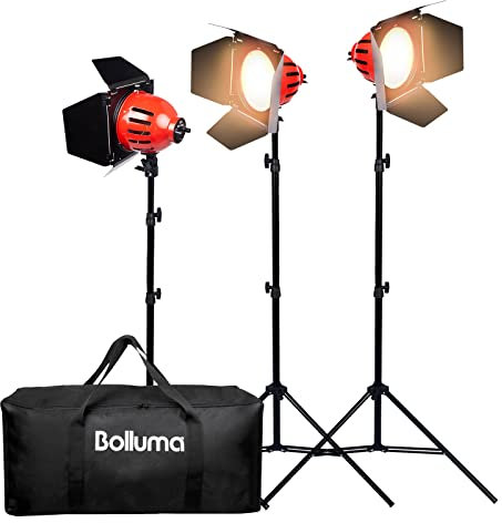 3x50W Photography Red Head Spotlight Bi-color Video Lighting Continuous Red Head Light with Light Stand and Carry Bag, Background Lighting for Portrait Photography Film Shooting Adverts, Dimmable