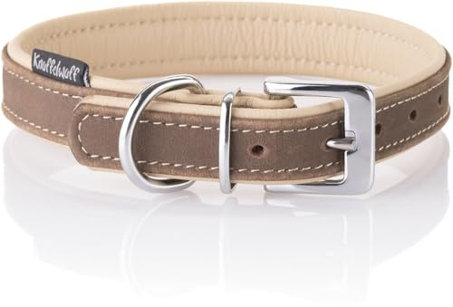 Knuffelwuff Weiches Nubuk Lederhalsband Hund Hundehalsband Orlando Braun/Beige L 36-45 cm