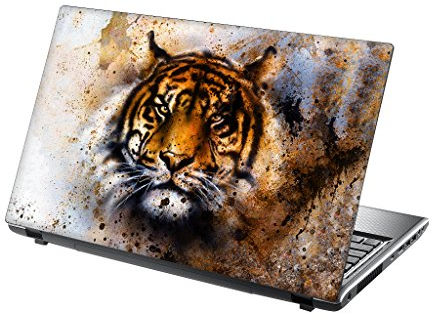 TaylorHe 15.6 inch 15 inch Laptop Skin Vinyl Decal with Colorful Patterns and Leather Effect Laminate MADE IN BRITAIN Tiger Colour Splash