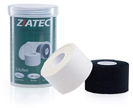 ZiATEC Cotton Athletic Sport-Tape Premium 2 Rollen + Dose - Muskel- und Gelenk-Tape, Farbe:2 x schwarz