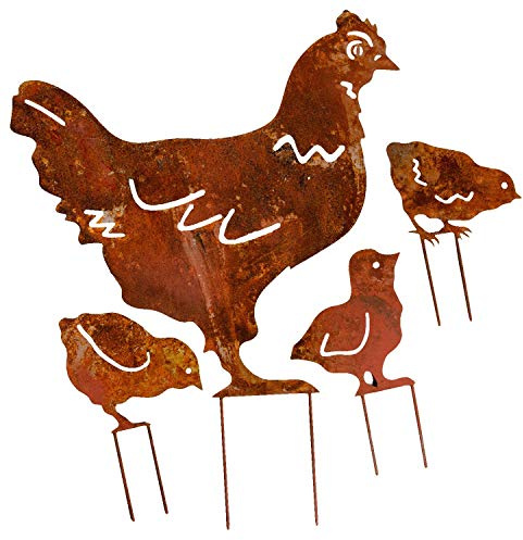 aubaho Conjunto de 4 asador con gallina Pollo Hierro herrumbroso Estilo Antiguo
