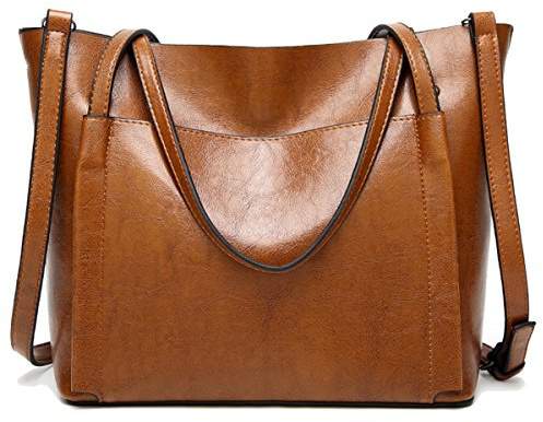 Coolives Damen Groß Shopper Tasche aus PU-Leder mit Schulterriemen Schultertasche Umhängetasche Eimer Handtasche für Frauen EINWEG