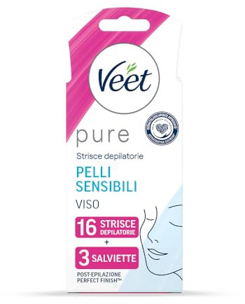 Veet Pure Strisce Depilatorie Viso Ipoallergeniche, Ceretta Baffetti e Viso, Dermatologicamente Testate, 16 Strisce (8x2 Strisce)