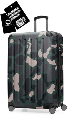 Hauptstadtkoffer Spree - Großer Hartschalen-Koffer + Digitaler Kofferanhänger, TSA, 4 Doppel-Rollen, Trolley, Rollkoffer, Reisekoffer, Volumenerweiterung, 75 cm, 119 Liter, Camouflage