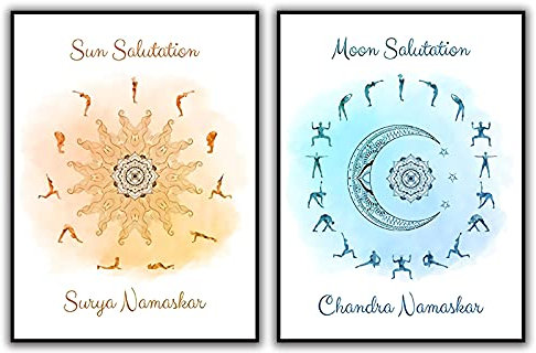Yoga Sun Salutation & Moon Salutation himmlische Poster und Drucke Yoga Studio Wandkunst Decor Yoga Geschenk Kunst Leinwand Gemälde ungerahmt
