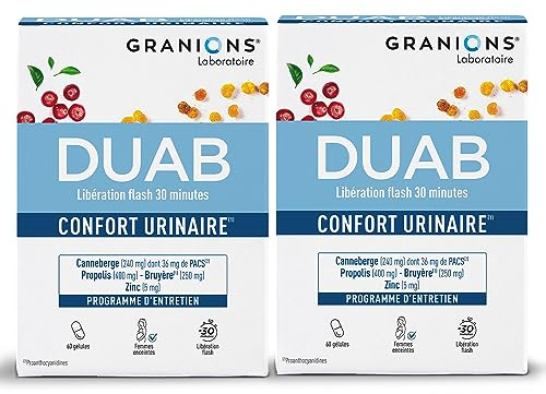 Granions - Duab - Zinc - Confort Urinaire - Propolis - 60 Gélules - Lot x2 | Propolis 400mg, Cranberry 240mg, Infection Urinaire Femme, Programme D'entretien Et De Prévention, Bien-Etre Feminin