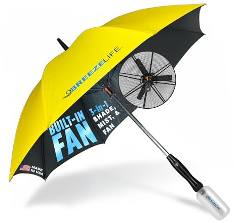 Breeze Life Golf-Regenschirm mit Ventilator und Nebel; tragbarer Nebel und Schatten, der 99,9 % der UVA- und UVB-Strahlen blockiert. Persönlicher UV-Sonnenschutz und Kühlung bei Festivals, Strand und