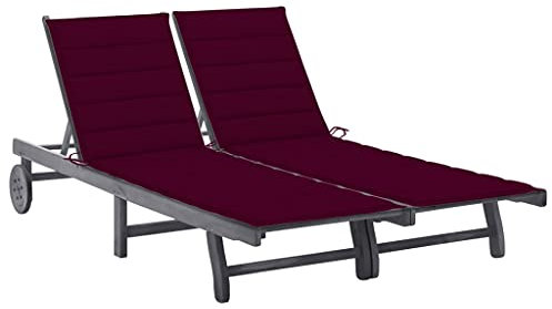 vidaXL Akazienholz Massiv Sonnenliege 2-Personen mit Auflagen Doppelliege Gartenliege Strandliege Holzliege Relaxliege Liege Gartenmöbel Grau