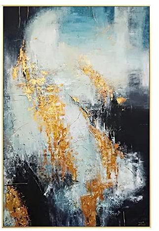 MWMG Ölbilder Auf Leinwand Handgemalt, Moderne Abstrakte Schwarze Textur Goldfolie Luxus Kunstwerk Handgemalte Ölgemälde Auf Leinwand Wandkunst Für Wohnzimmer Schlafzimmer Büro Wohnkultur,120X