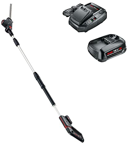 AL-KO Akku-Hochheckenschere HTA 1845, 18 V Li-Ion Akku (Akku und Ladegerät im Lieferumfang), 45 cm Schnittlänge, max. Schnittstärke 15 mm, 135 Grad Winkeleinstellung, Schwarz-Silber