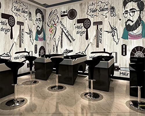 YABAOST Papier Peint Photo 3D Optique 360X250Cm Trompe L Oeil | Déco Mural Tableaux Muraux Photo Salon De Coiffure Rétro Croquis Mural Décor Motif Poster Géant Stickers Muraux Optique Fond Effet