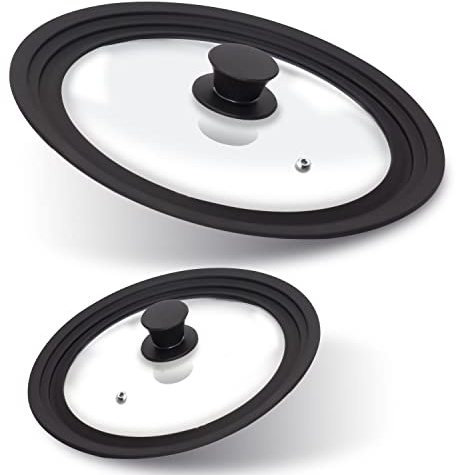 Anaeat Silicone Universal Lid for Pots, Pans and Skillets - Tempered Glass Covered with Heat Resistant Silicone Rim Fits All 16cm to 28cm Diameter Cookware -Easy to Use Replacement Frying Pan Cover