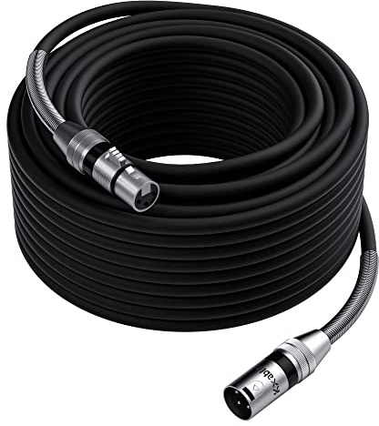 XLR-Kabel, 35 m, Mikrofonkabel, XLR-Stecker auf Buchse, DMX-Bühnenbeleuchtung, Patchkabel, 22 AWG, strapazierfähig, 3-polig, symmetrisch, Mixer, Metallfeder SR- Schwarz