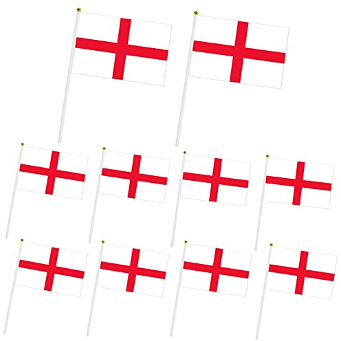 HONGCI 10pcs Mini England Handheld Flags Stick Flags, Small England Flags on Sticks for World Cup Qatar 2022 Decorations Cheering Flags Supplies, England Football Fans Hand Flags
