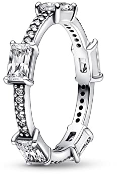 PANDORA Timeless Ring, rechteckige Stäbe, funkelnder Pavé, Sterlingsilber, mit klarem Cubic Zirkonia