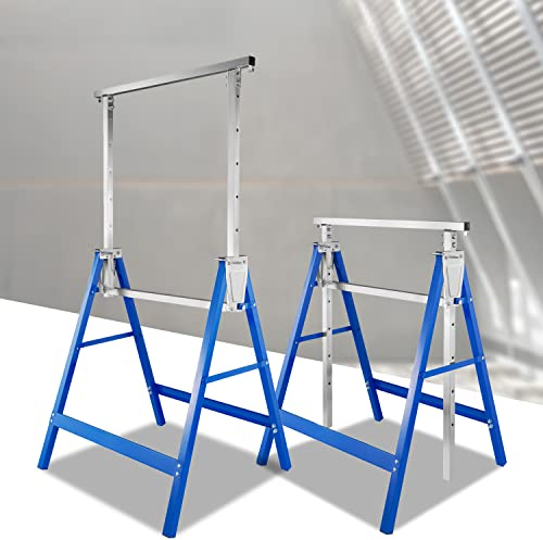 Ansobea Set di 2 cavalletti da lavoro, altezza regolabile, 80-130 cm, 7 scomparti, cavalletti pieghevoli, fino a 200 kg, colore: blu argento