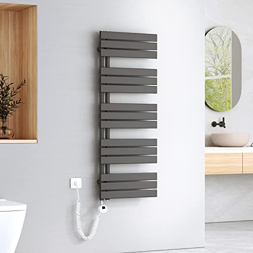 EMKE Badheizkörper Elektrisch 1320x500 mm, Handtuchheizkörper Elektrisch mit Thermostat Elektrischer Handtuchwärmer Handtuchtrockner Handtuchheizung Handtuchhalter mit Heizstab Anthrazit 800W