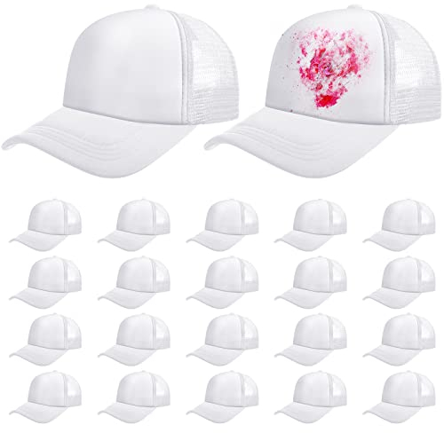 Vabean 24 Pack Sublimation Blank Trucker Hat Bulk Mesh Cap,White