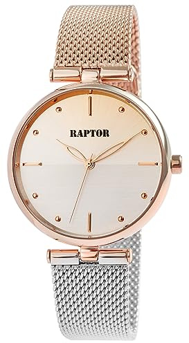 Raptor Tinna Damen-Uhr Edelstahl Meshband Hakenverschluss Analog Quarz RA10246 (rosßegoldfarbig silberfarbig)