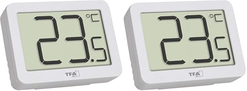 TFA Dostmann Innenthermometer digital, 30.1065.02, Raumtemperatur überwachen, Mini Thermometer, klein, weiß, (L) 55 x (B) 15 (28) x (H) 40 mm (Packung mit 2)