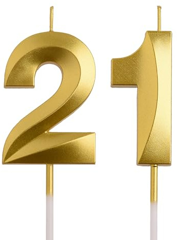 AOOLADA 21st Birthday Candles, Gold 21 Year Old Number Birthday Candles, Happy Birthday Party Decorations Cake Topper Gifts for Men Women