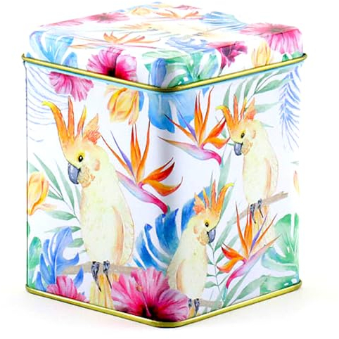 Lujo - Lata de té - Paraíso - Cuadrado - 100 gramos - Hermético - Envase de almacenamiento - Botes de almacenamiento - Contenedores de almacenamiento - Caja de té - Latas de té - para té suelto