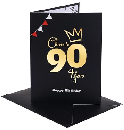 Sumerk 1 Pc 90. Geburtstagskarte Happy 90th Birthday Card with Envelope and 2 Stickers Geburtstagskarte Frau Freundin Geburtstagskarten Karte Geburtstag