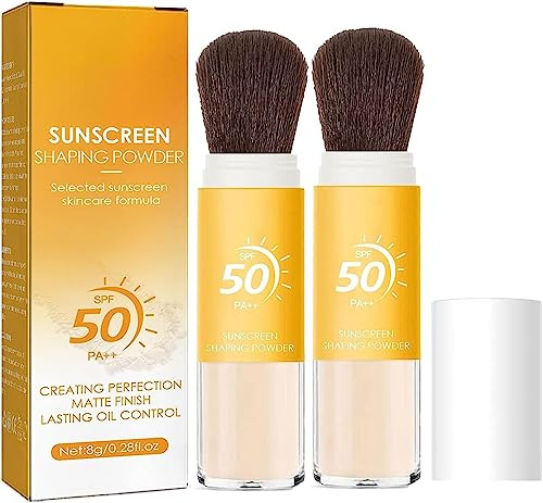 Mineral Sunscreen Setting Powder, Translucent Mineral Brush Powder, SPF 50 Oil Control Sunscreen Setting Powder, Lasting Lightweight Breathable (2pcs)