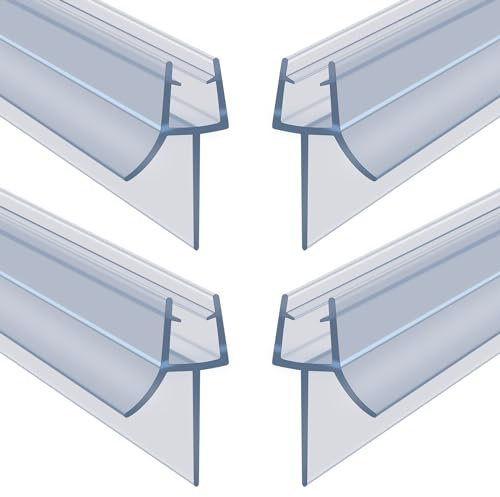 Flintronic Joint de Douche pour Paroi en Verre, 40CM 4PCS Barrière de Douche, Joint Porte Douche pour Vitre 6-8mm, Joint d'Étanchéité Cabine Douche Barrière Pliable, PVC Extra-épais(Transparent)
