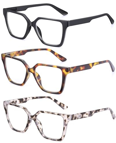 JM Quadratische Lesebrille 3er-Pack herren und Damen Qualität Feder Scharnier Blaulichtfilter Leser Brille +4.00